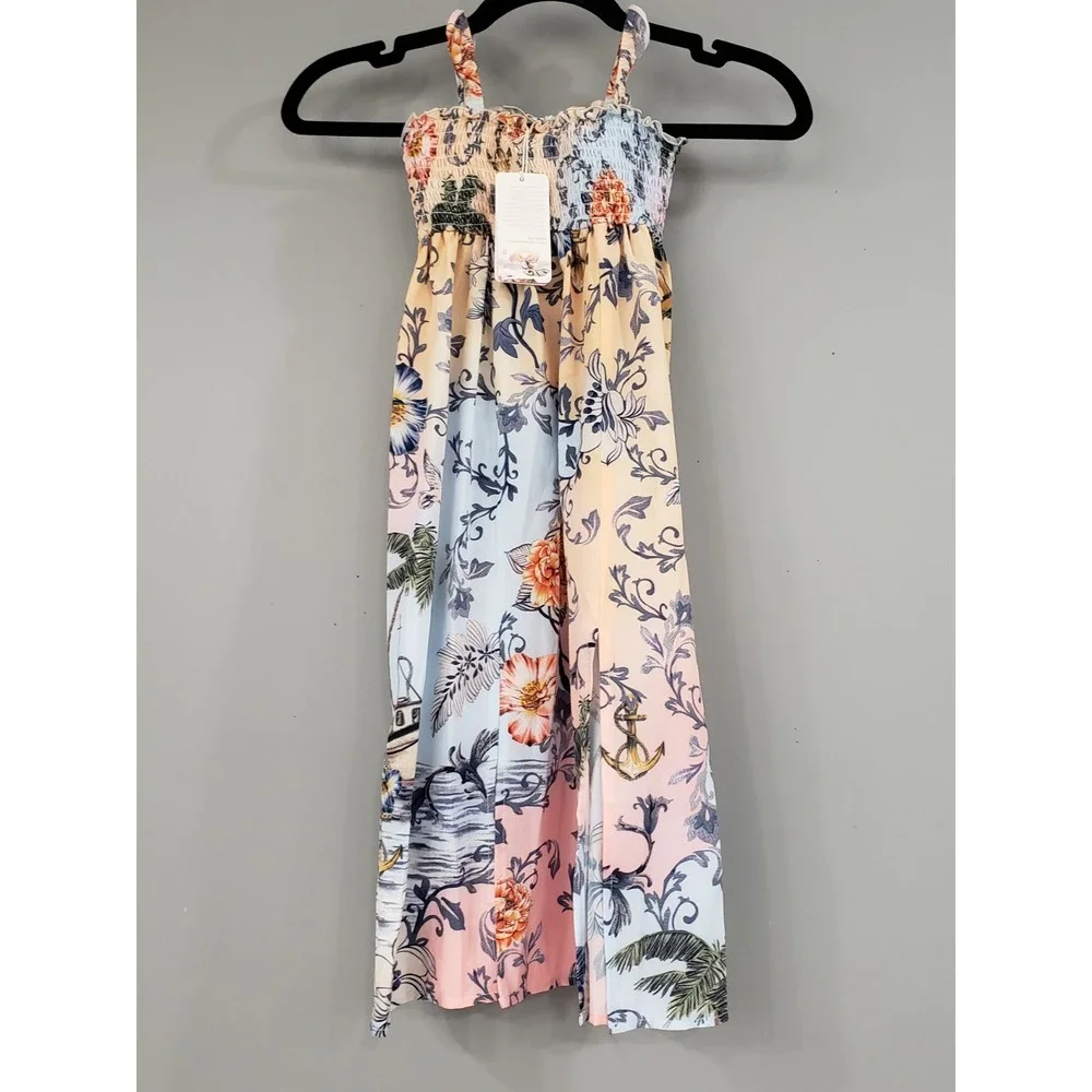 NEW SZ 2 Agua Bendita Girls Danna Kai Floral Smocked Maxi Dress tropical COASTAL